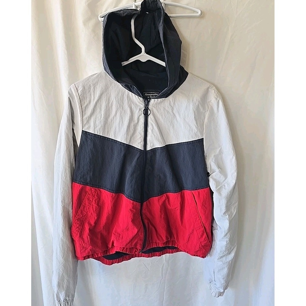 Abercrombie & Fitch Lightweight Hooded Jacket Coat Full-zip Sz M Red/white/blue